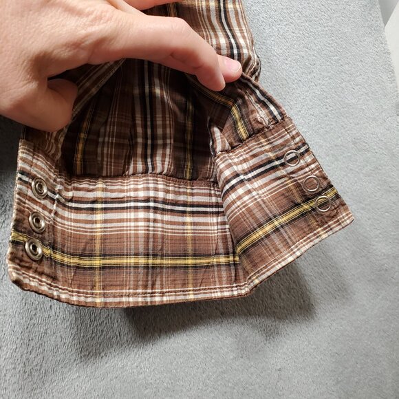 Steve & Berry's Western Pearl Snap Plaid Shirt 2 Pckt Brown Yellow Black Mn Sz L - Picture 7 of 10